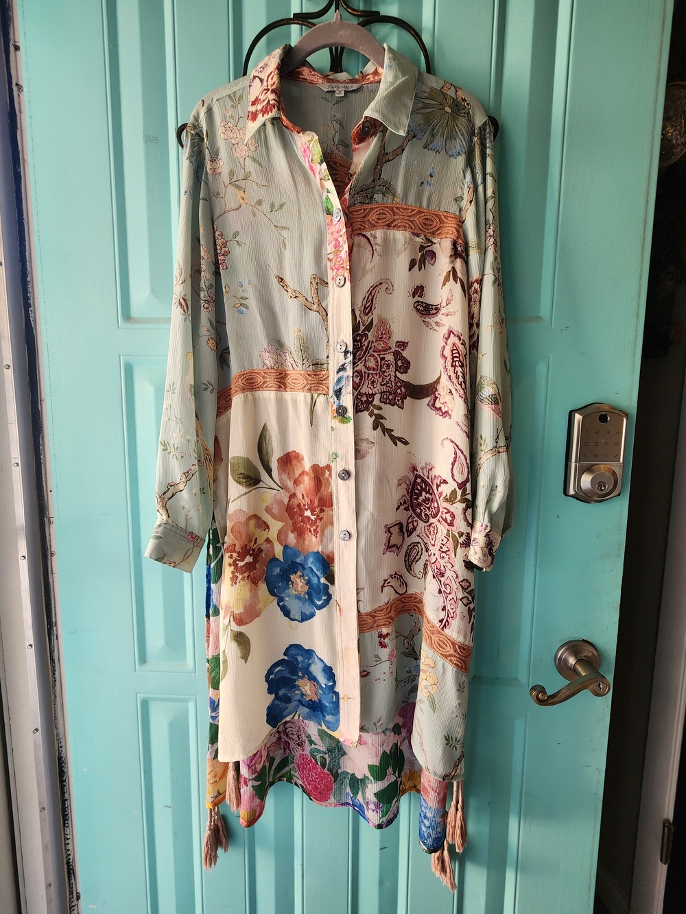 John Mark Multi-Color Floral Patchwork Long-Sleeve Shirt Dress